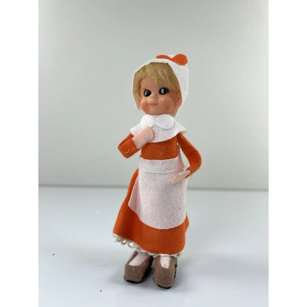 Vintage Thanksgiving Girl Pixie Elf Pilgrim Felt Figure 6
